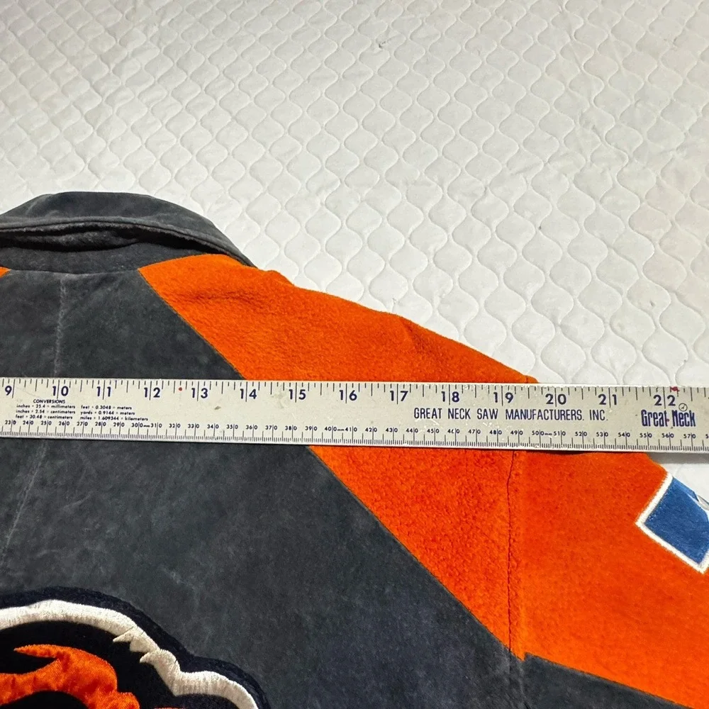 NFL Chicago Bears Mens Sz L Suede Bomber Jacket SUPERBOWL Vtg 90s Patch Blue - Picture 10 of 14